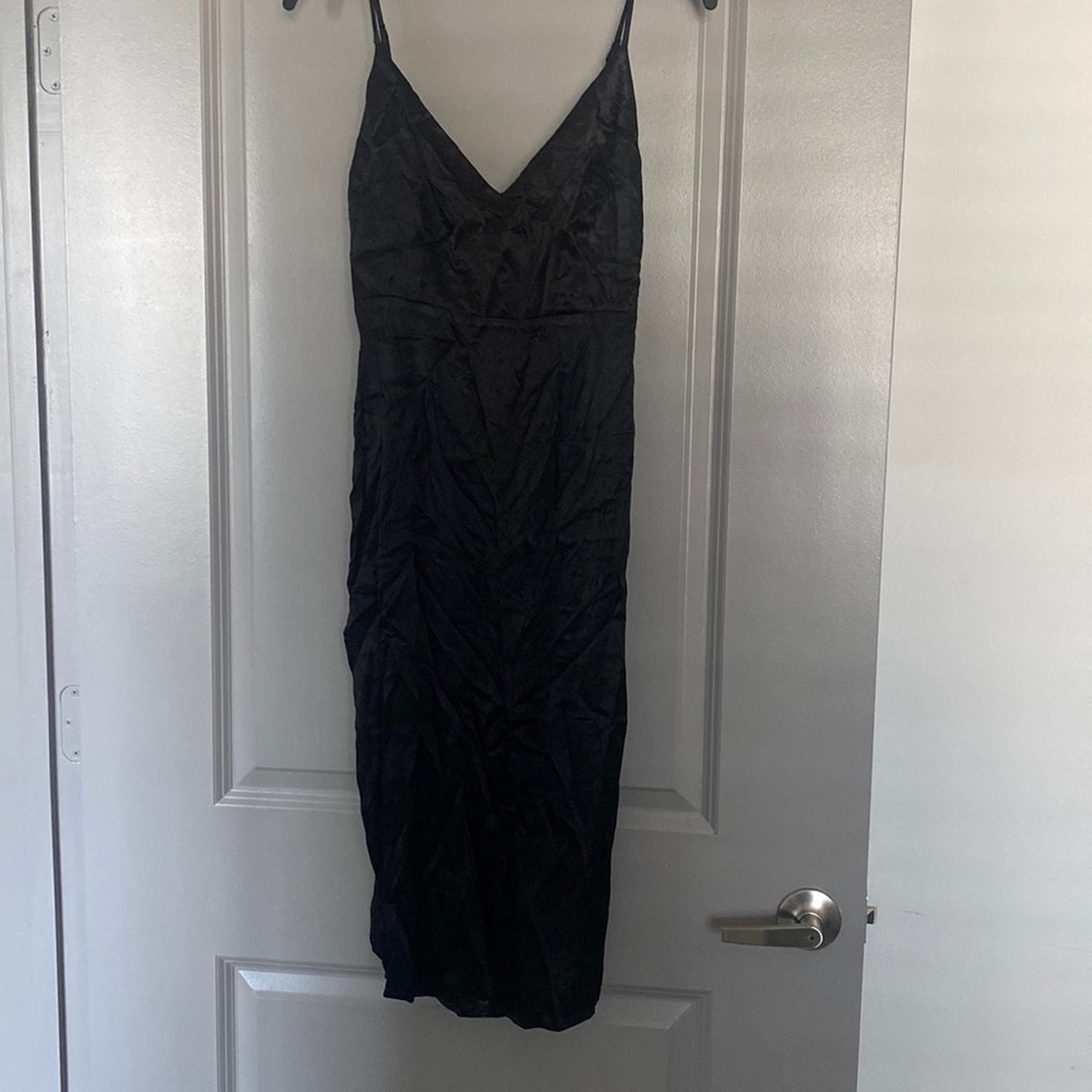 Black slip dress with slit